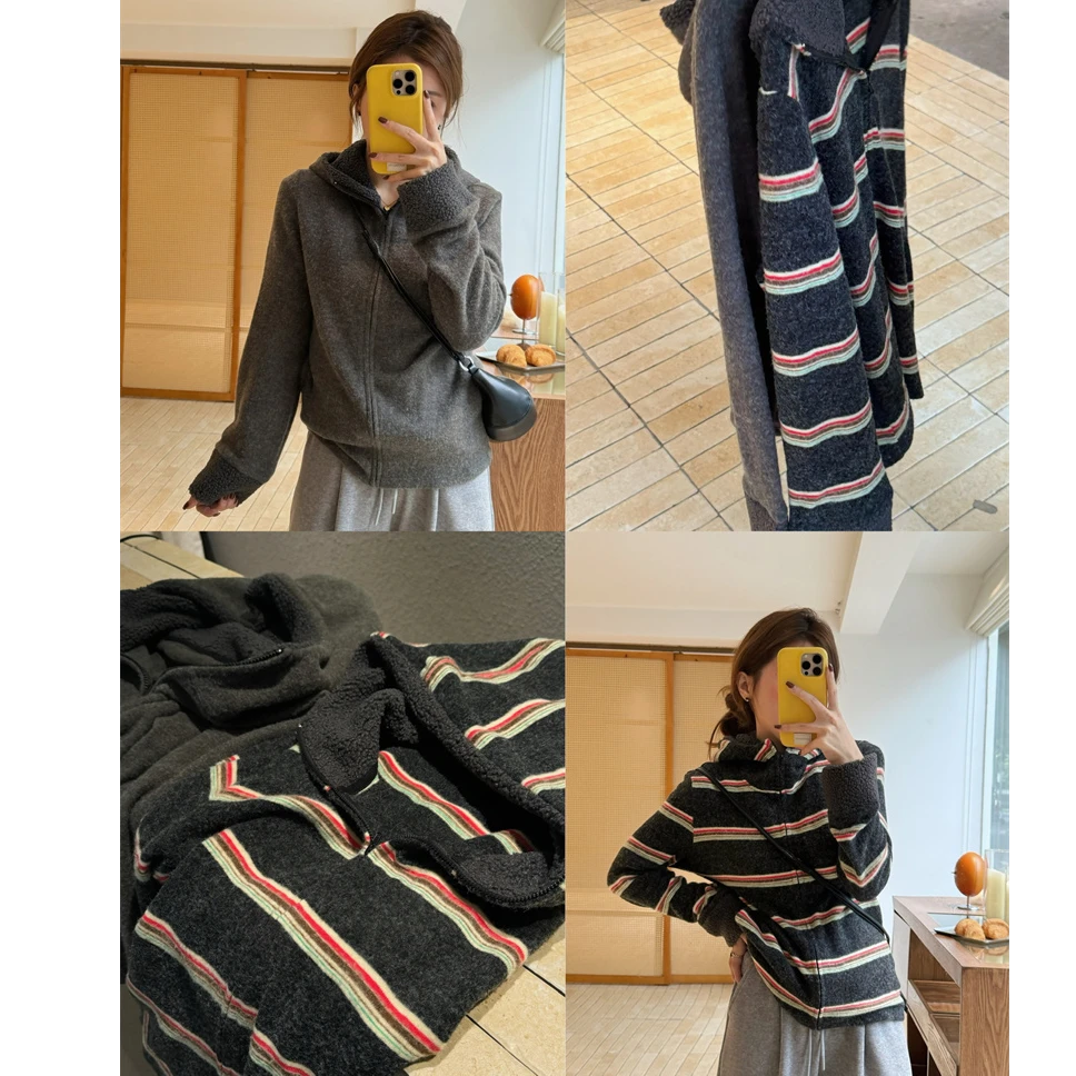 YPP！【满分连帽衫】新款韩系复古条纹连帽卫衣百搭长袖外套