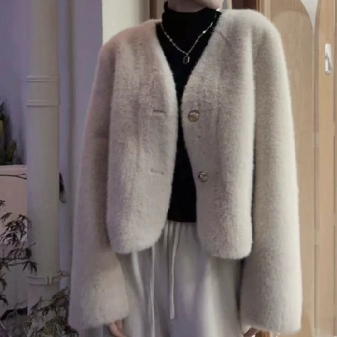 仿水貂绒外套女秋冬环保毛毛短款名媛风财阀千金