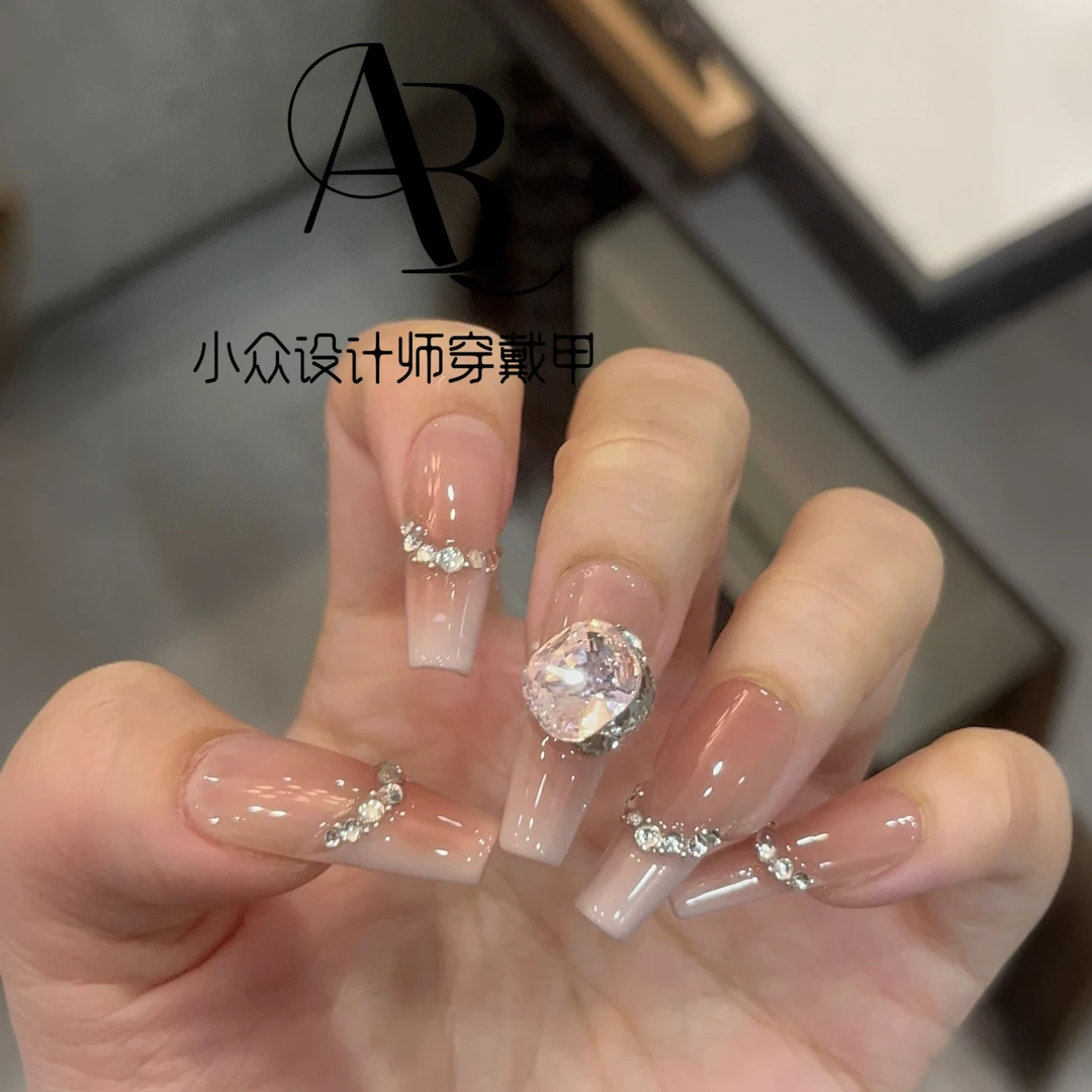 【沉香如梦】法式腮红温柔千金简约K9钻堆钻气质 纯手工穿戴甲