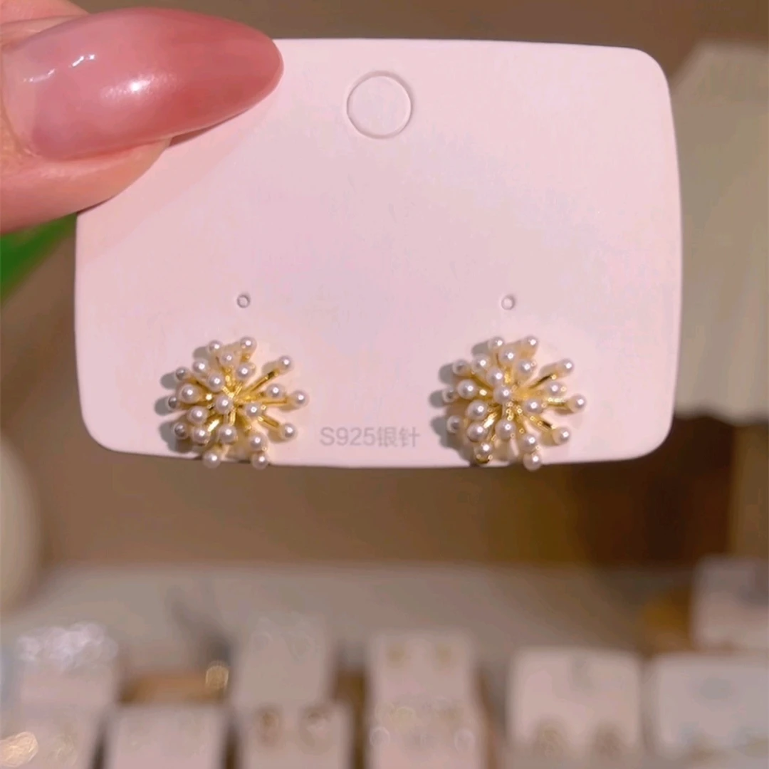 铜合金合成锆石耳饰 爆炸烟花小米珠耳钉耳环女设计感简约