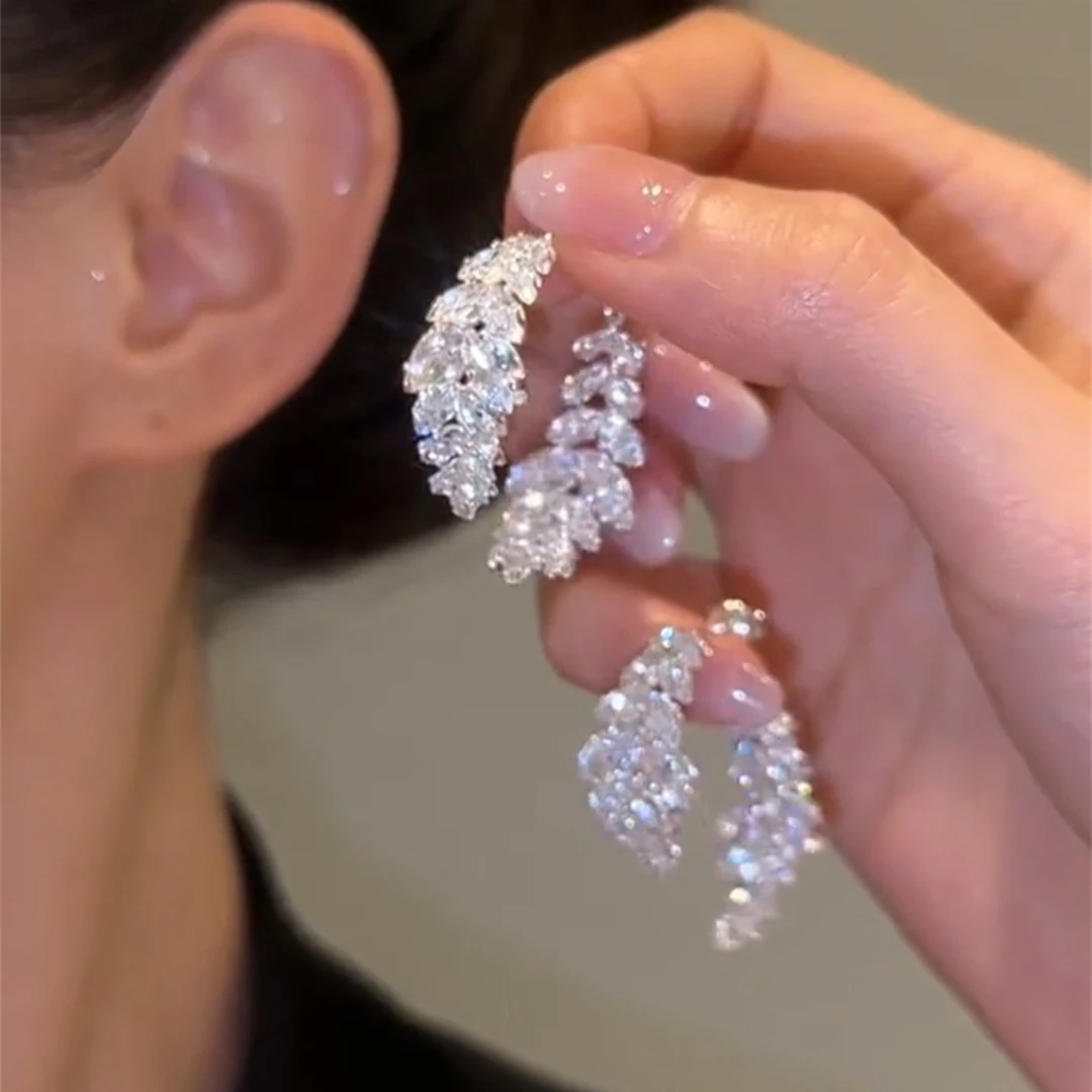 铜合金合成锆石耳饰 相守穗穗平安麦穗耳钉耳环女前后款设计感