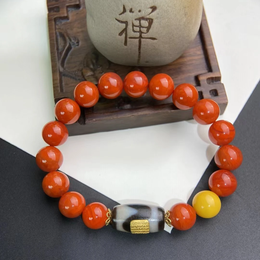 天然南红虎牙珠五条金文好运手链本命年转运珠念珠串珠单圈女首饰