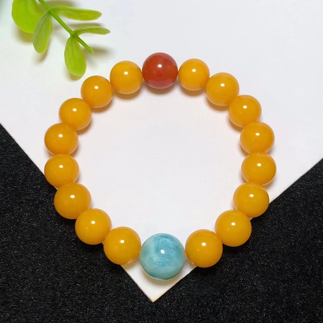 天然收藏级俄料轻奢鸡油花珀黄老蜜蜡手链琥珀手串上等蜜蜡手串