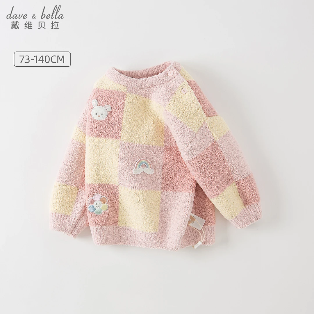 戴维贝拉女童套头毛衣2024冬新款衣服儿童卡通针织衫DB4224515