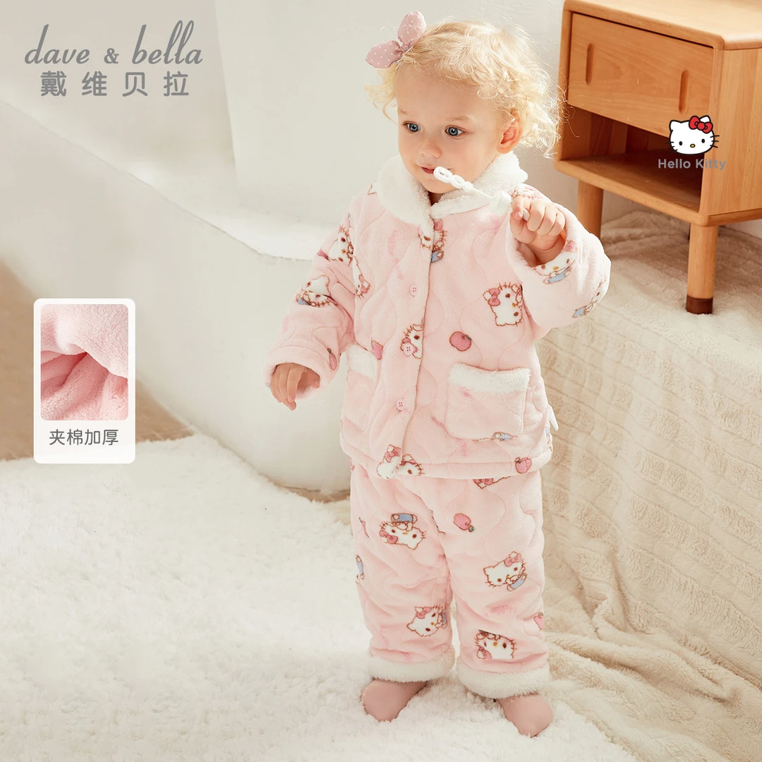 HelloKitty联名戴维贝拉女童家居服2024冬新款加厚睡衣DB4237125