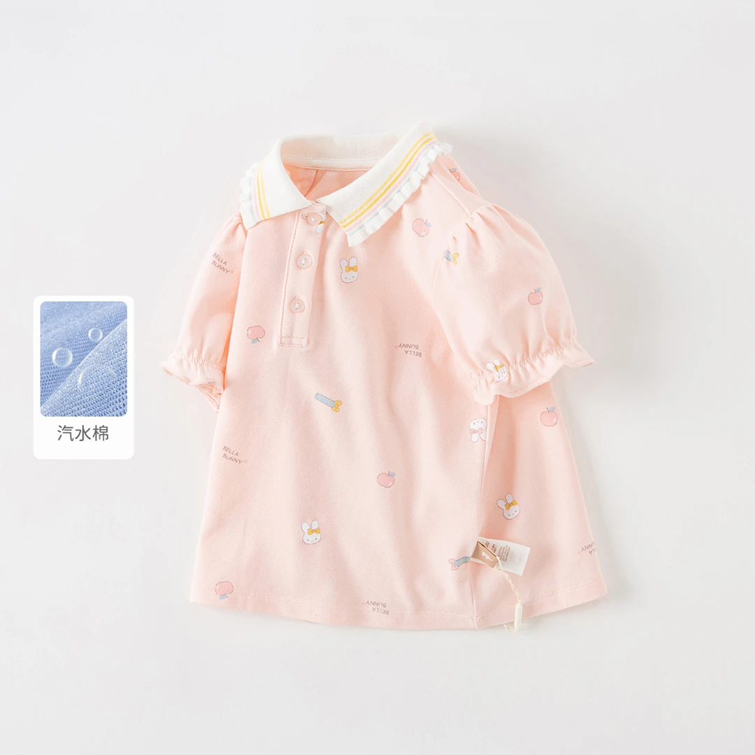 戴维贝拉汽水棉女童POLO衫夏装宝宝泡泡袖上衣DB2235519