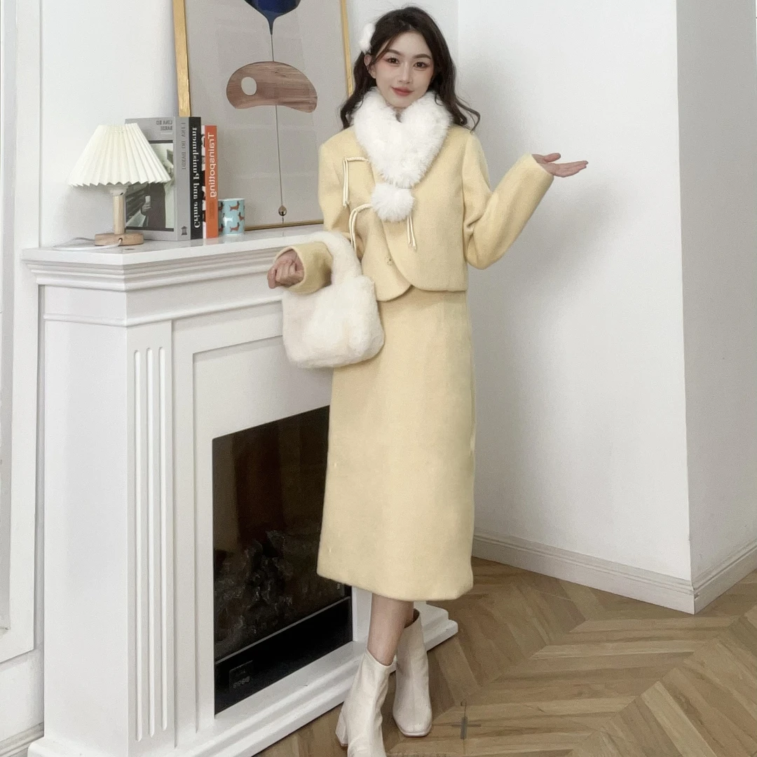 IEF/爱依服2025冬季新款时尚名媛气质【小个子】呢绒上下套裙