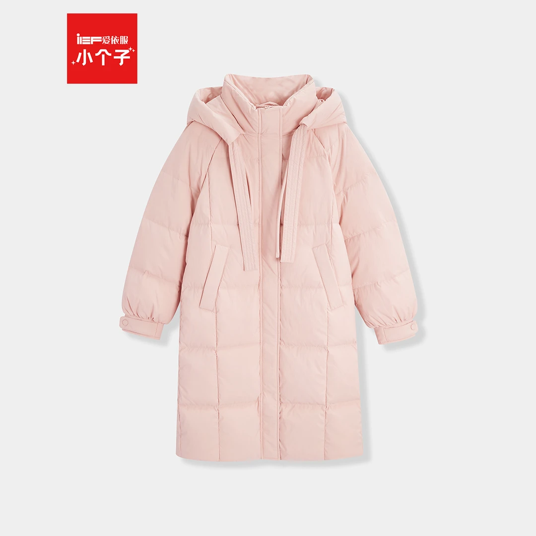 IEF/爱依服2025冬新款小个子羽绒服女中长款粉色时尚保暖连帽外套