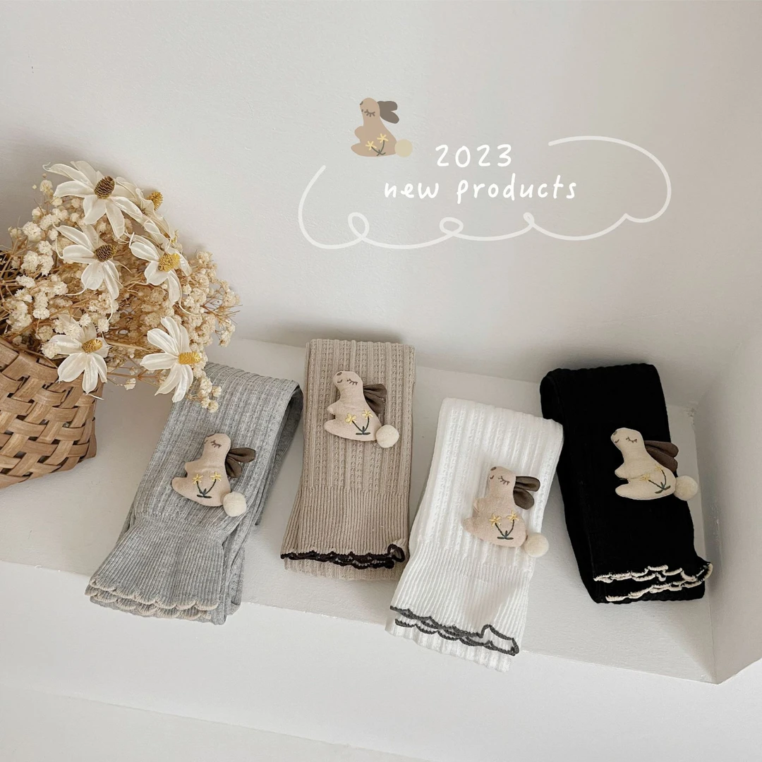 24年春秋新款九分女童裤棉可爱玉兔儿童打底裤DX-5059