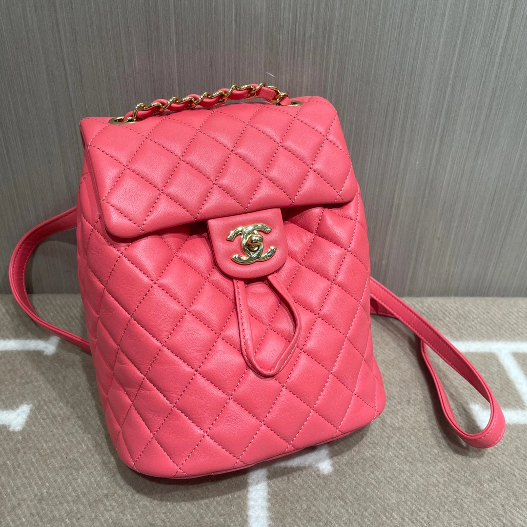 99新 Chanel/香奈儿 粉色金cf双肩包 27开 时尚女士 粉嫩嫩的