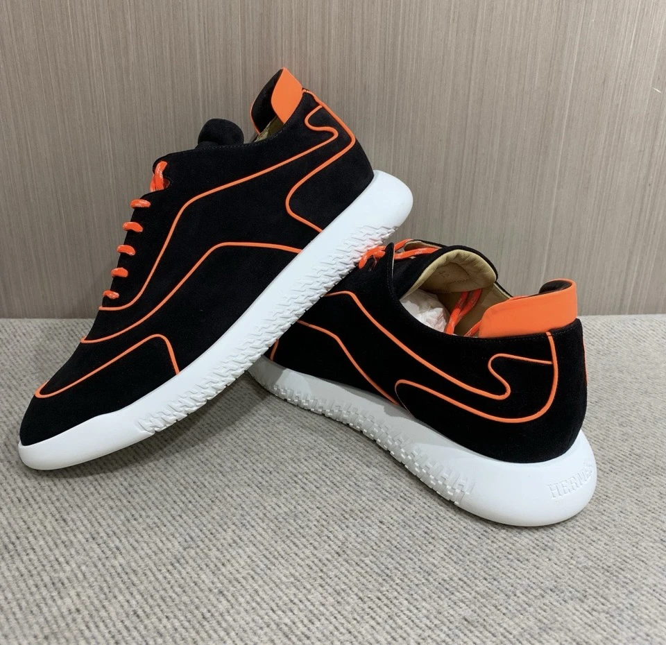 全新未使用 Hermes/爱马仕 黑色橘边丝绒秀款夜光运动鞋 164