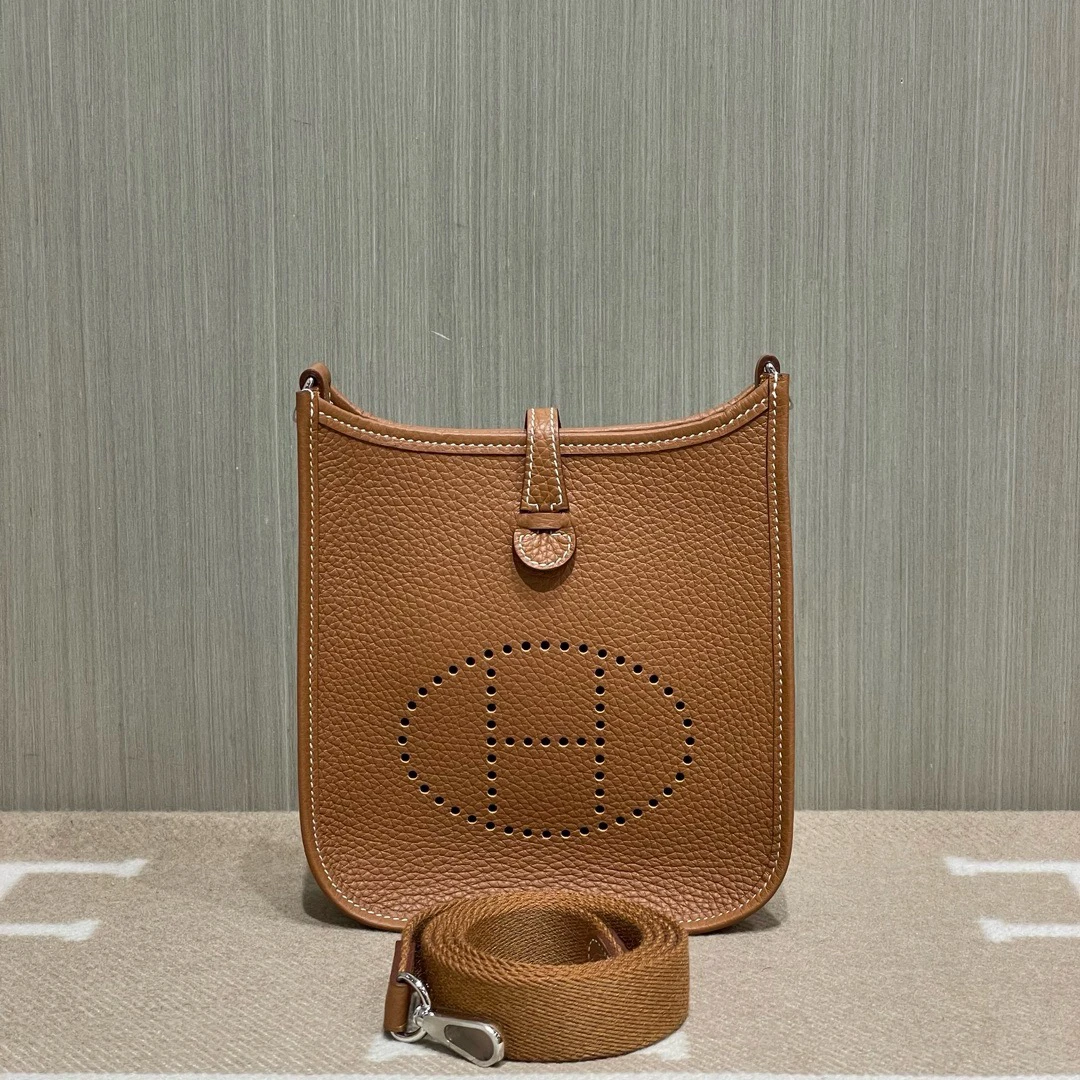 全新未使用 Hermes/爱马仕 Mini Evelyne 金棕银扣 W刻 全新全套
