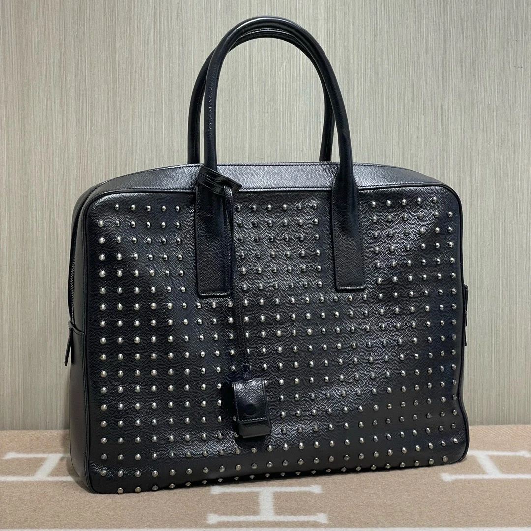95新 YSL/圣罗兰 黑色铆钉满天星手提公文包 经典