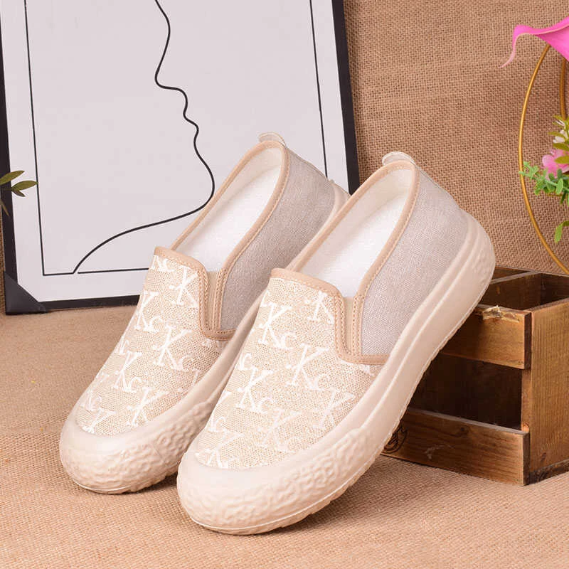 2024春季新款乐福鞋帆布女鞋懒人一脚蹬厚底渔夫鞋时尚休闲布鞋女