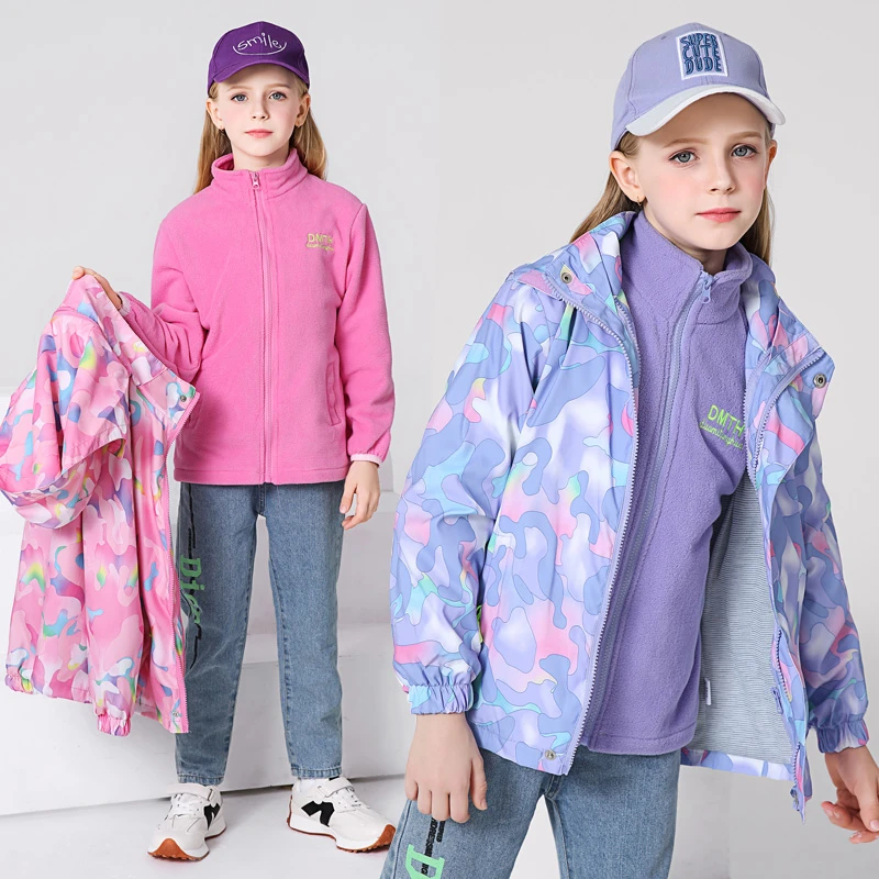 女童加绒外套2025新款儿童春秋款大童秋冬冲锋衣三合一可拆卸3-15