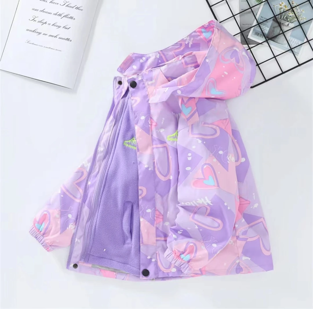 女童冲锋衣春秋季2024新款宝宝洋气秋装外套儿童女孩网红加绒衣服