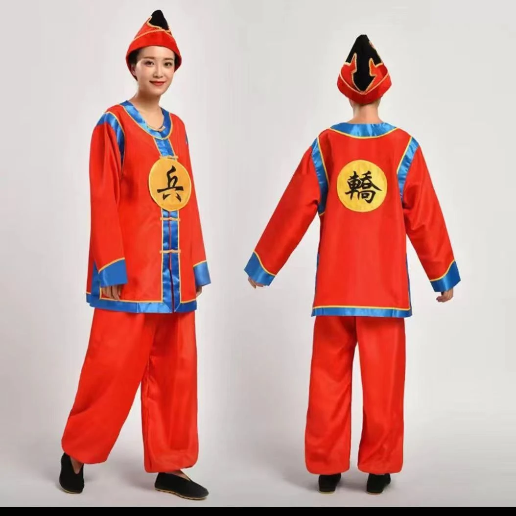 抬轿轿夫演出服中国风迎亲锣鼓服男抬花轿服喜庆表演服民族风舞台