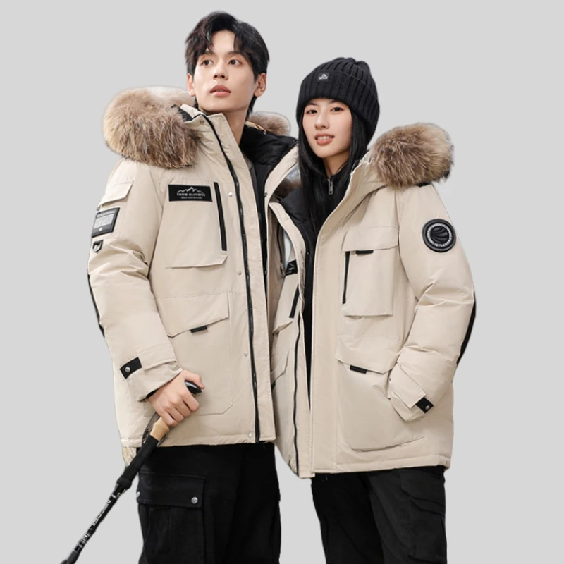 清仓派克羽绒服情侣款冬季加厚时尚大毛领男女款工装外套