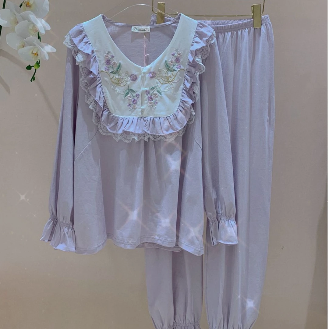 秋季法式蕾丝宫廷风宽松甜美舒适睡衣