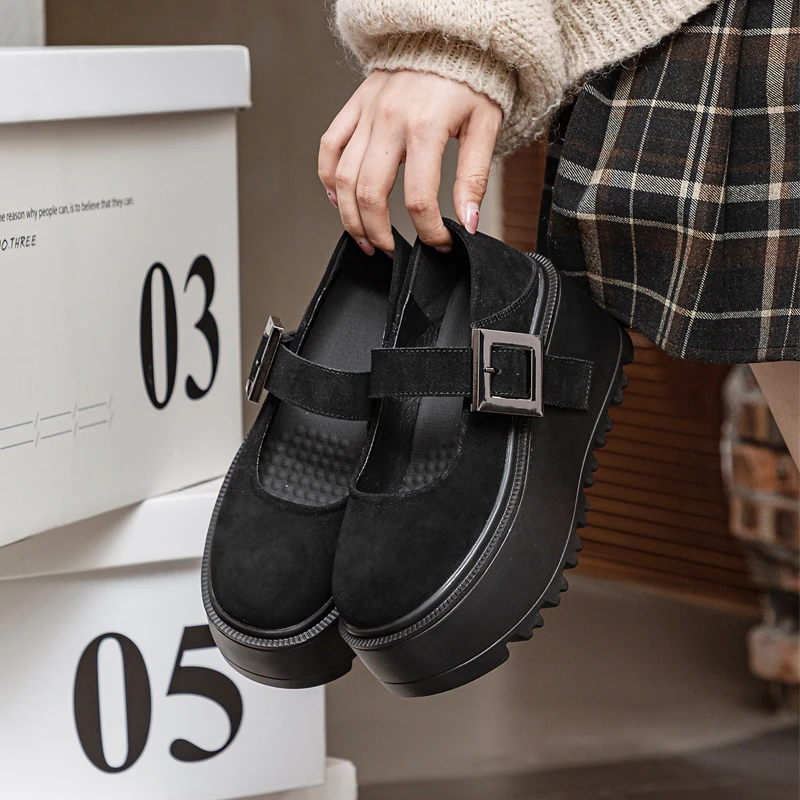 厚底松糕鞋女鞋2025年秋季爆款时尚厚底增高8公分简约玛丽珍鞋