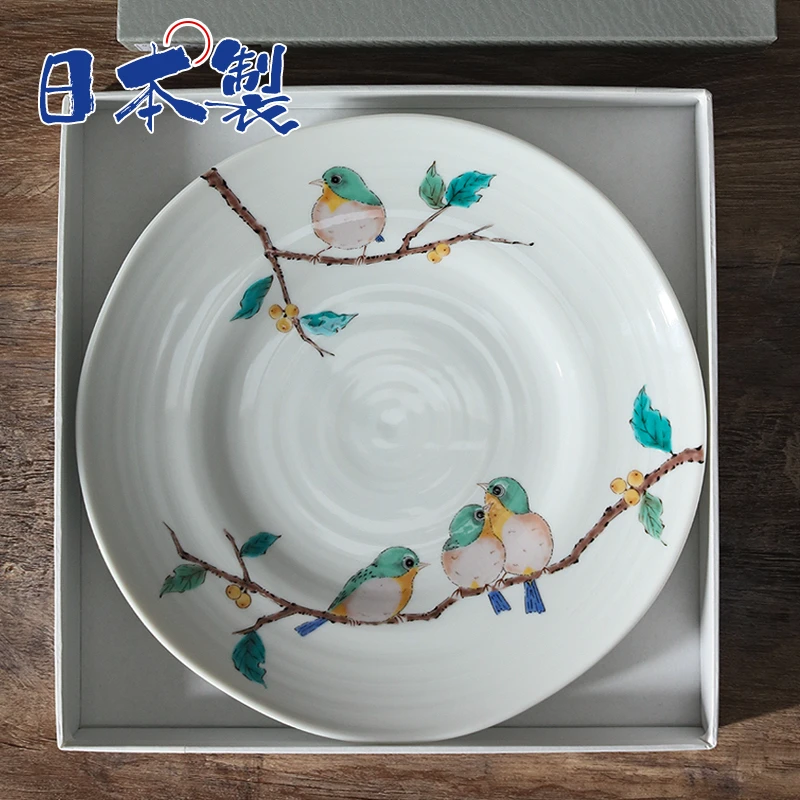 九谷福利一【单支】日本进口九谷烧绣鸟登枝陶瓷大盘27.3cm
