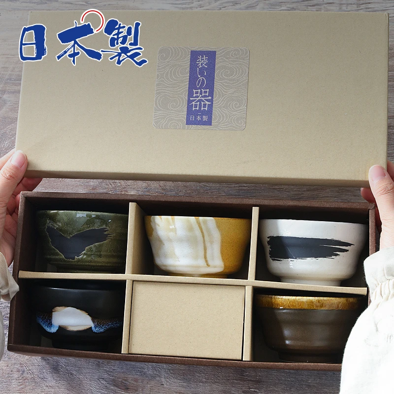 【5件套】日本进口美浓烧侘寂手绘粗陶饭碗5件套-色釉彩