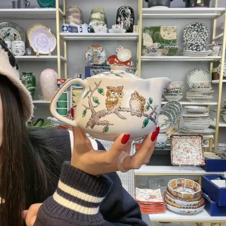 九谷福利【单支】日本进口九谷烧猫头鹰茶壶360ml