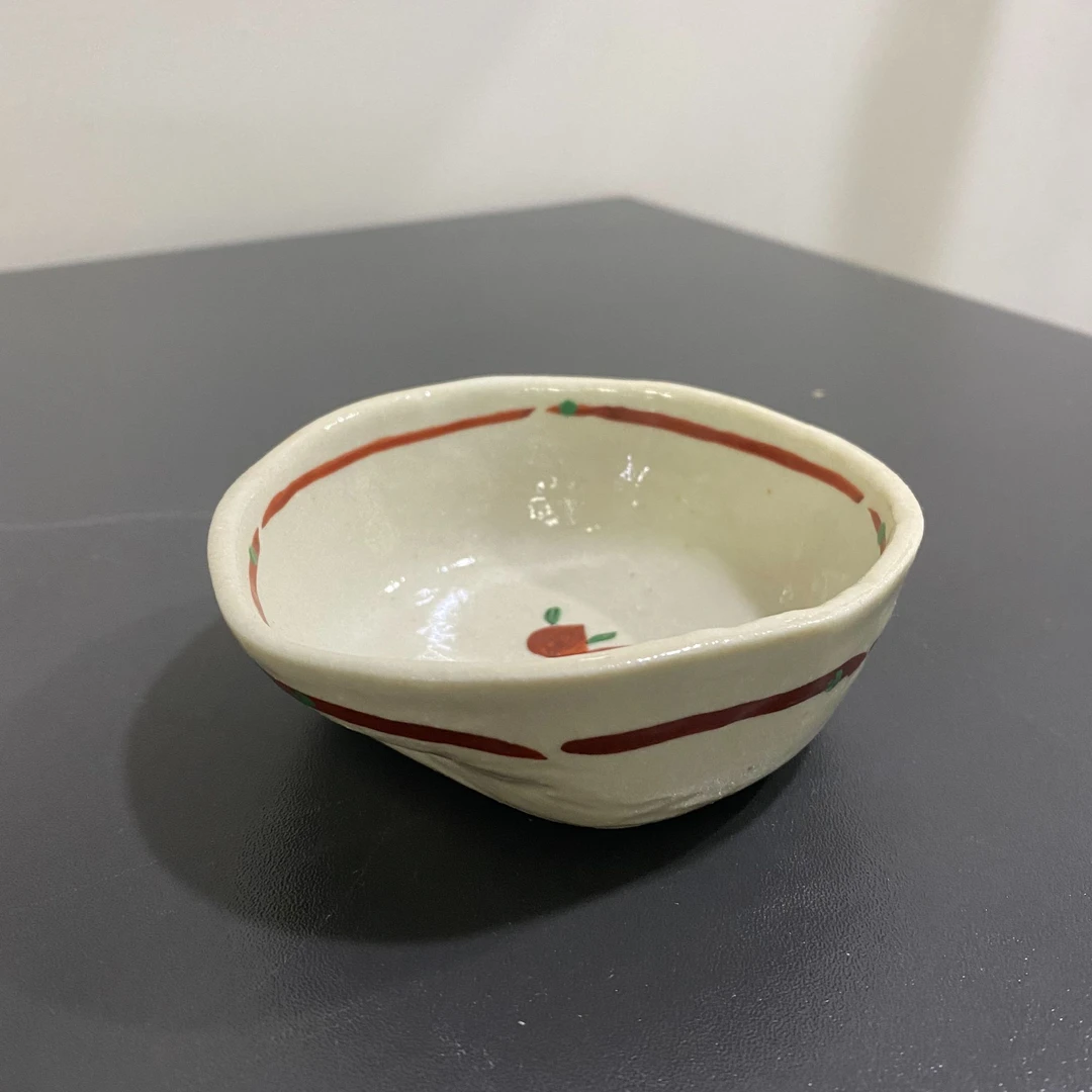 赤绘清货【单支】日本进口有田烧圭山窑手绘两只小花小钵