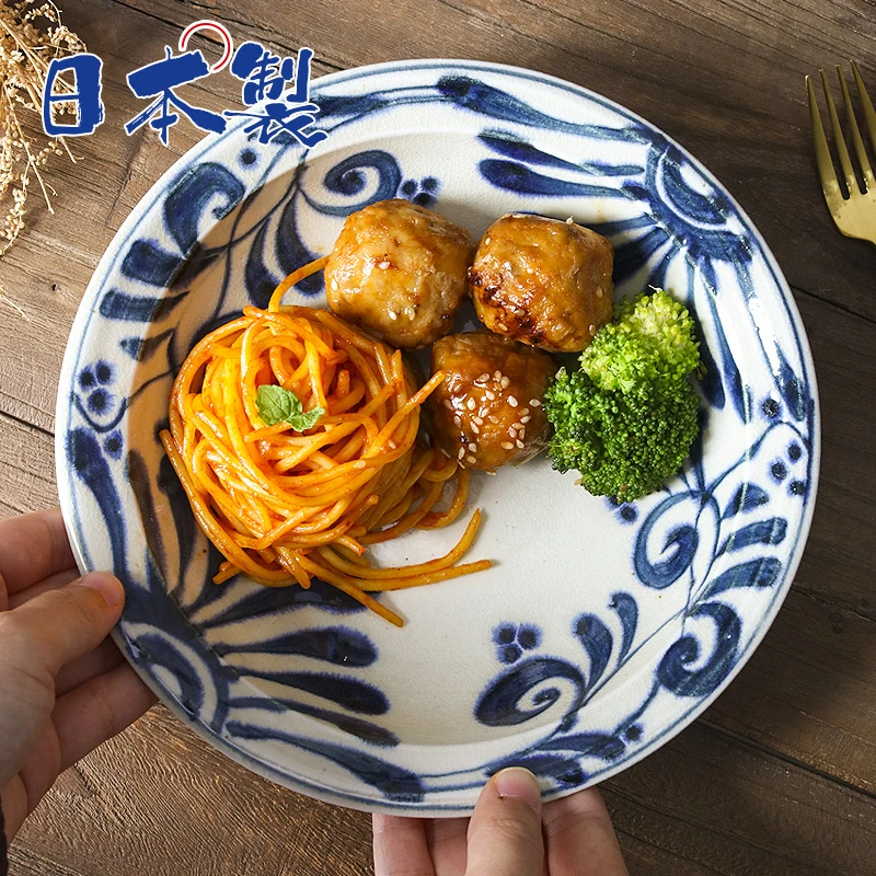 宗【单支】日本进口手绘陶瓷汤盘草帽盘19.5cm