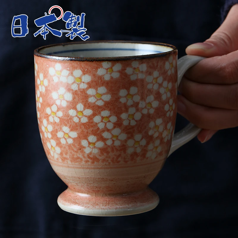 四月福利【单支】日本进口美浓烧早春粗陶冰裂纹马克杯310ml