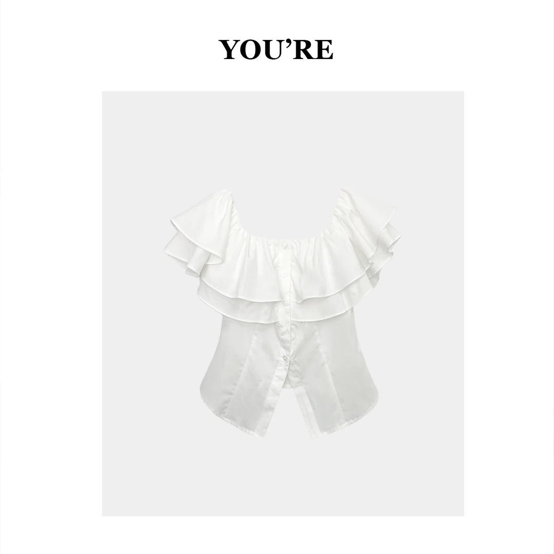 《YOU'RE 》气质一字肩荷叶边设计款衬衫YR8888411