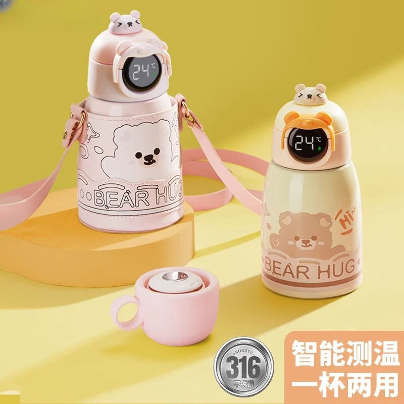 保温杯小孩专用上学316不锈钢智能温度显示防摔便携吸管水杯子