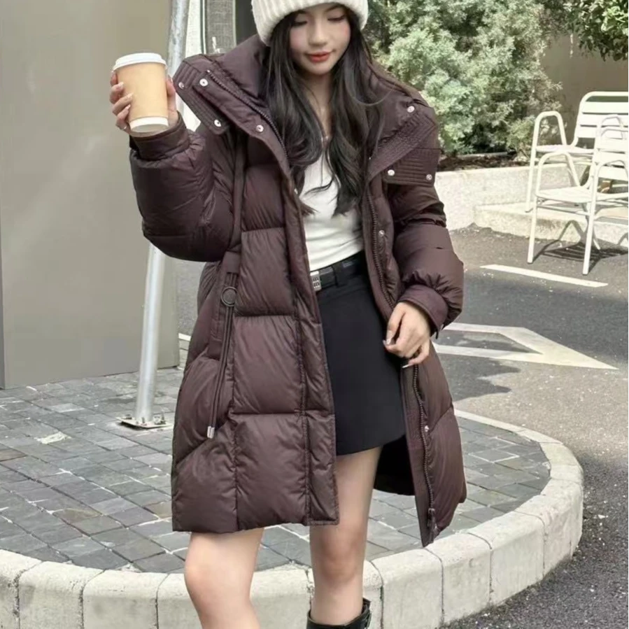 羽绒服收腰女款女中长款清仓连帽加厚冬季新款大口袋时尚氧气抗寒