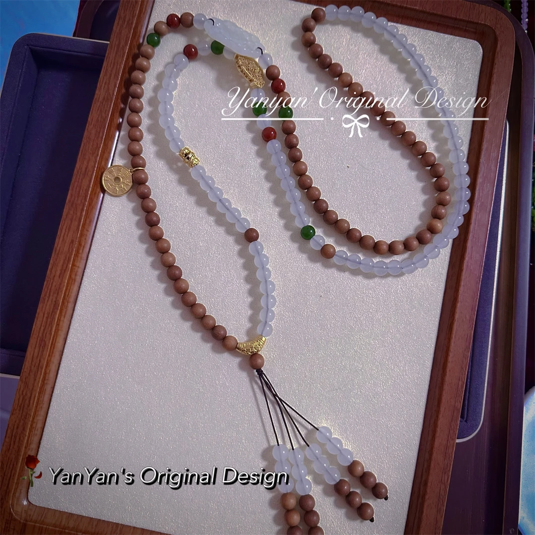 非金属木质项链 复古百搭木珠拼色时尚气质手作斜挎链长款毛衣链