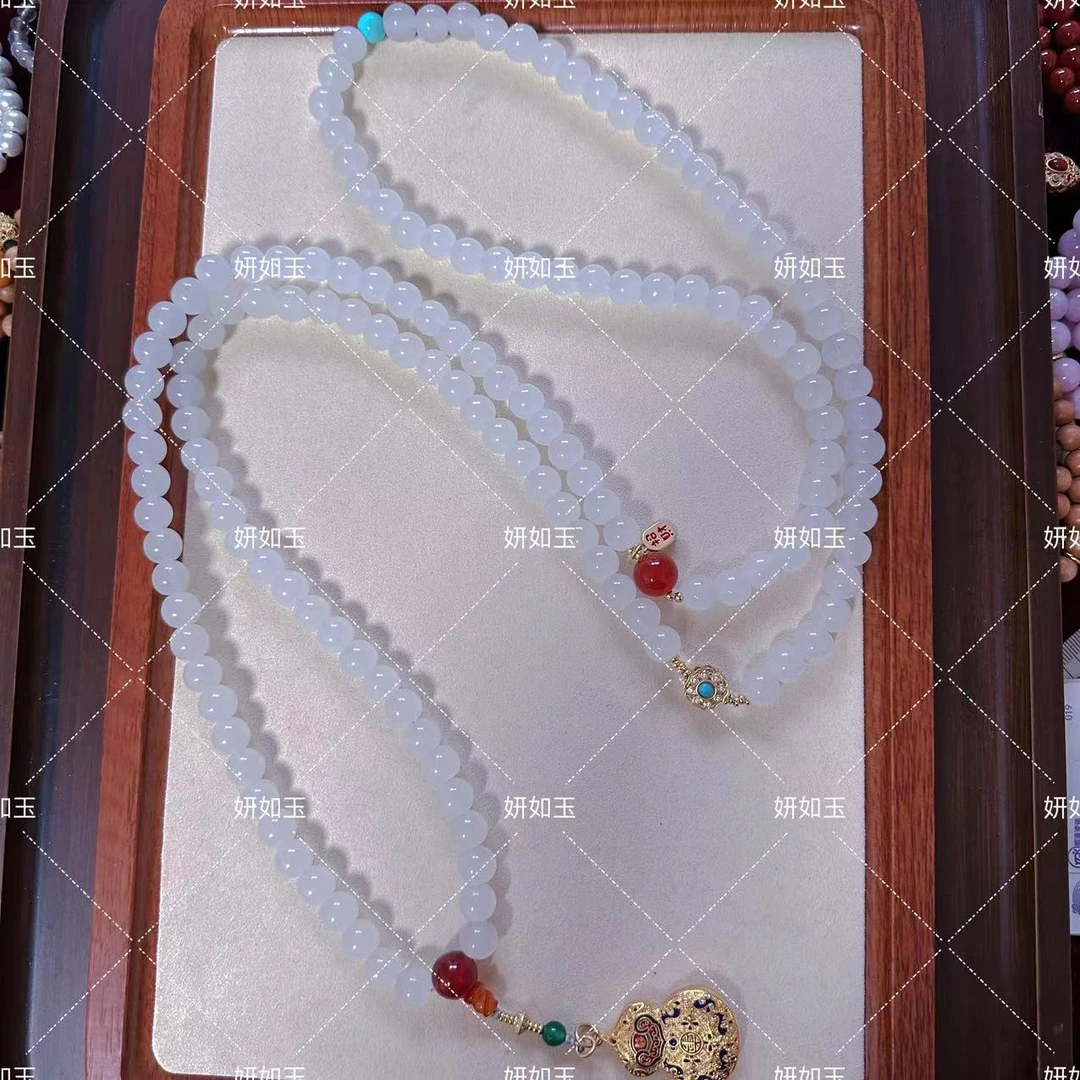 非金属项链 原创小众设计轻奢荔枝色圆珠国风斜挎链花丝葫芦项链