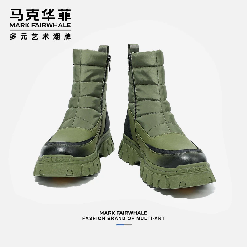 马克华菲冬季雪地靴防水防滑加绒保暖东北厚底棉鞋高帮马丁靴男款
