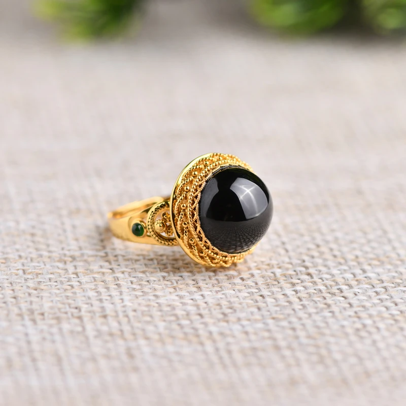 戊申堂【迁云】和田墨玉戒指S925银戒指气质时尚复古 国风珠宝