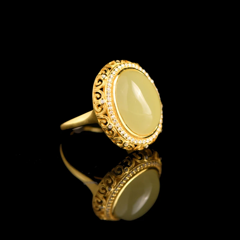 戊申堂S925银鎏金 和田玉戒指（多样性发其一）国风珠宝