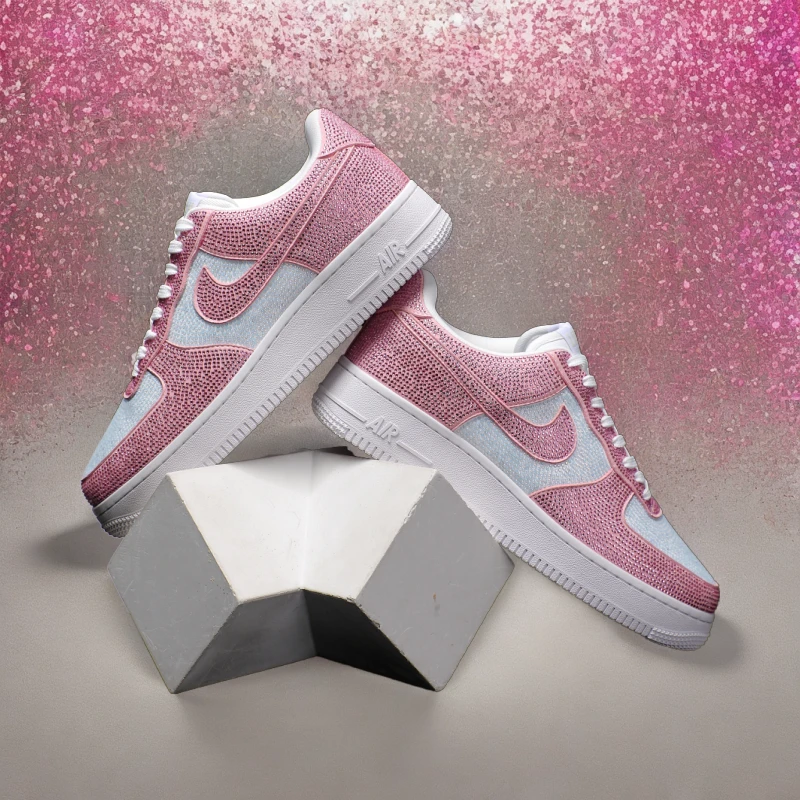 NIKE/耐克【定制球鞋】Air Force 1空军白粉满钻满天星潮鞋百搭男女