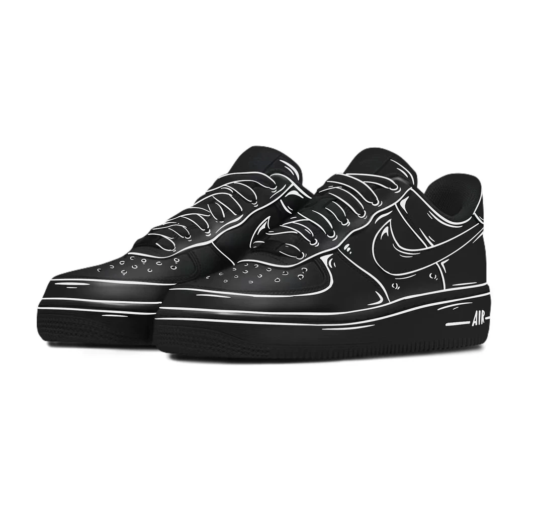 NIKE/耐克Air Force 1黑武士二次元勾线情侣漫画百搭【定制球鞋】