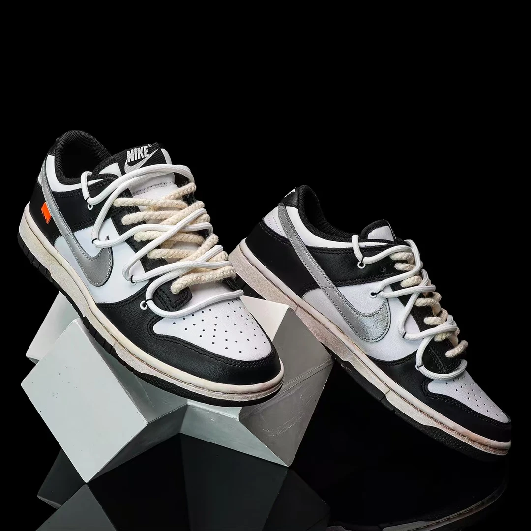 NIKE/耐克DUNK 低帮黑白熊猫脏脏包做旧风情侣高端私人【定制球鞋】