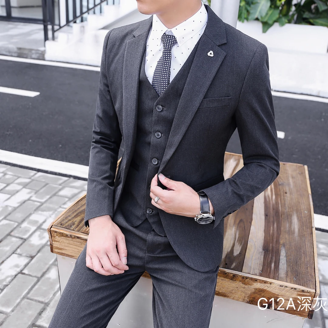 修身韩版商务西装男士新郎礼服通勤正装套装结婚婚礼