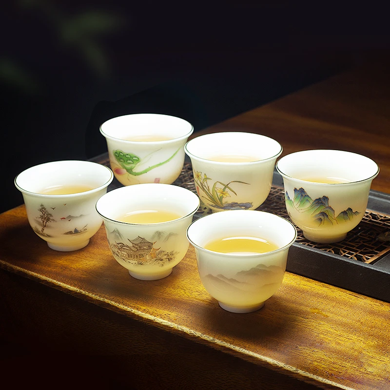 德化白瓷茶杯多个装羊脂玉陶瓷品茗杯防烫中式家用高档单杯喝茶具