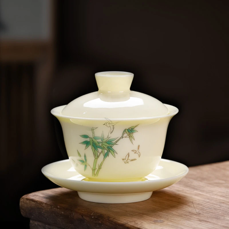 三才盖碗陶瓷茶道六君子中式复古防烫泡茶碗功夫茶具公道杯茶洗