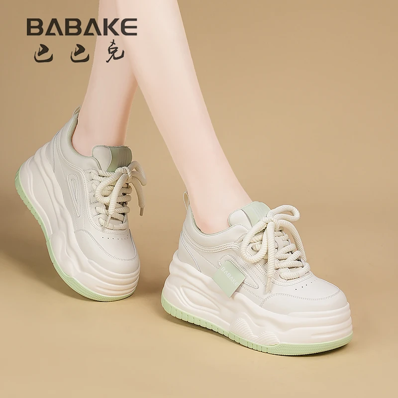 巴巴克7cm小白鞋女2025春夏百搭显腿长小个子厚底增高女鞋BBK5643