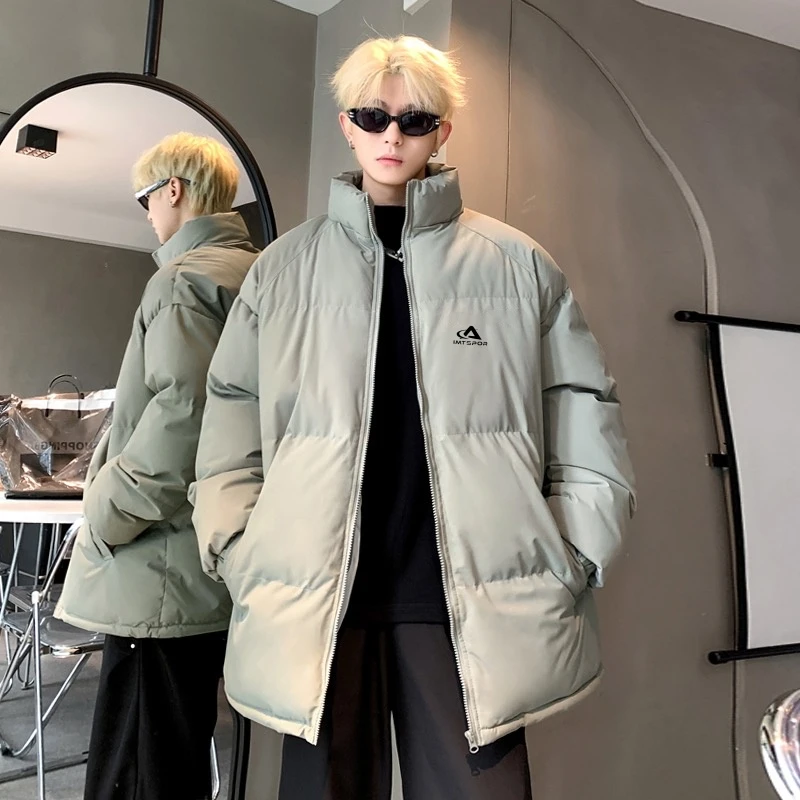 24年新款美式冬季纯色印花加厚男女同款情侣百搭休闲宽松立领棉服