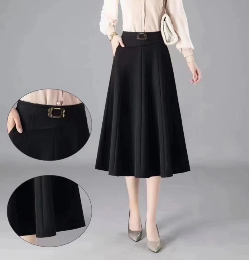 2025春季新款高腰中长款女士半身裙气质显瘦百搭松紧腰A字裙时尚