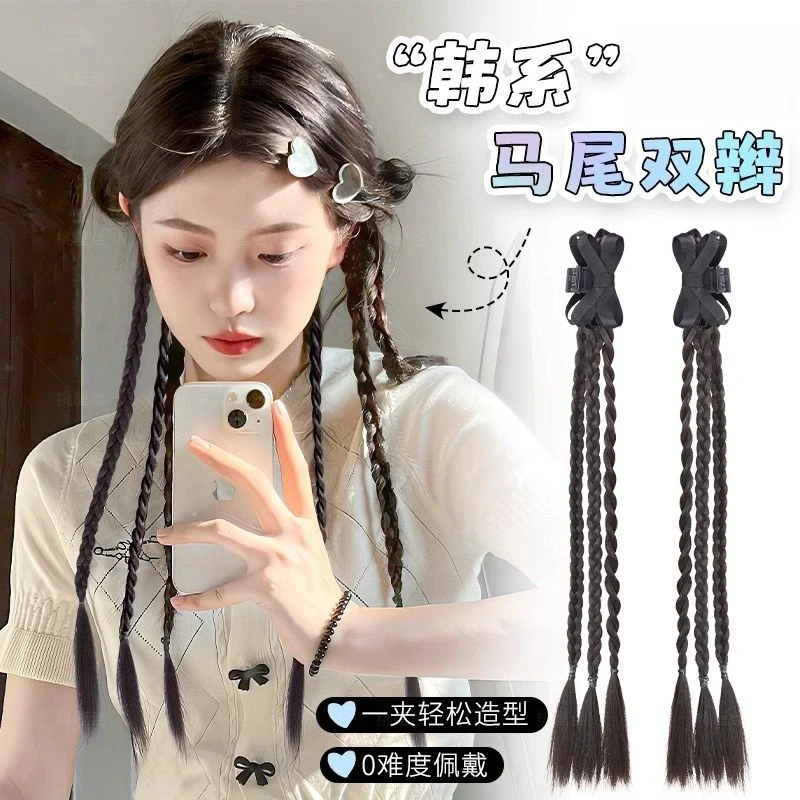 抓夹拳击辫马尾千禧辣妹麻花辫抓夹马尾辫子假发女甜酷蝴蝶结抓夹