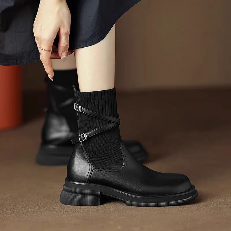 秋冬马丁靴女百搭短靴粗跟瘦瘦靴韩系小踝靴