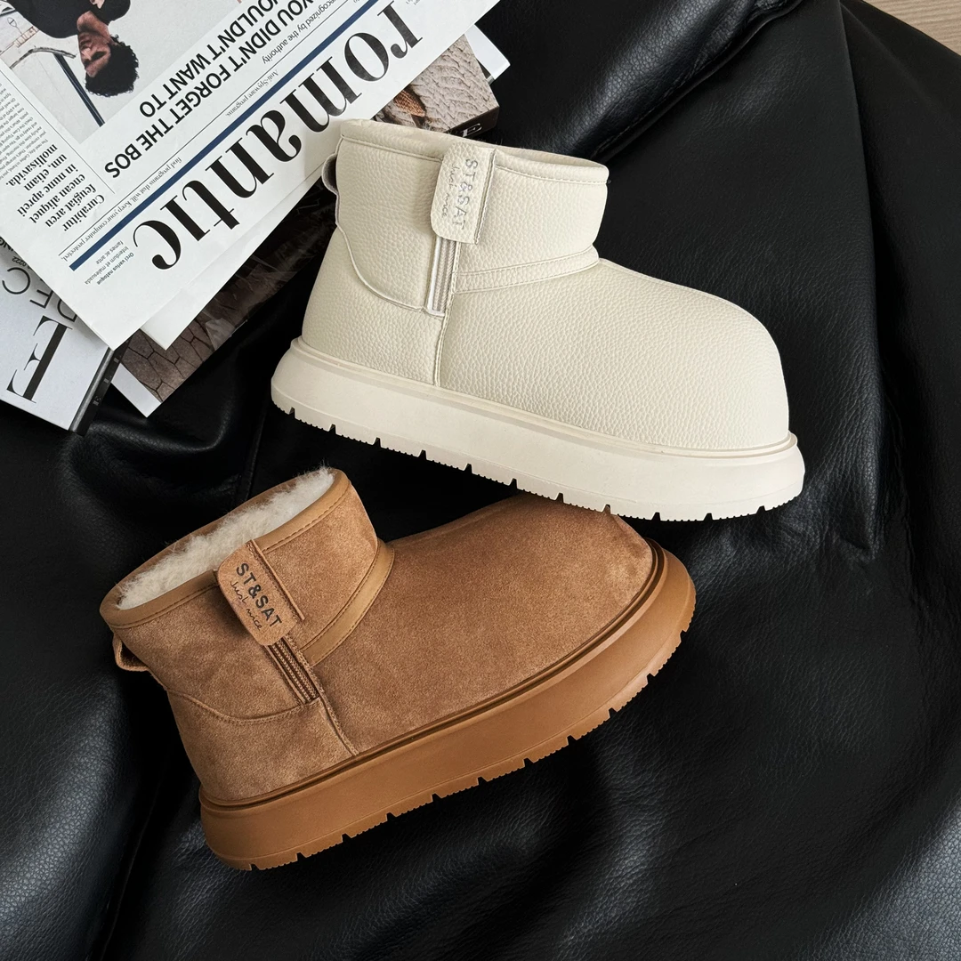 【雪山豚豚】星期六雪地靴女款2025冬季新款加绒加厚大头棉鞋靴子